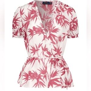 Polo Ralph Lauren Linen Size LGaga Floral Print Wrap Shirt Top Size L